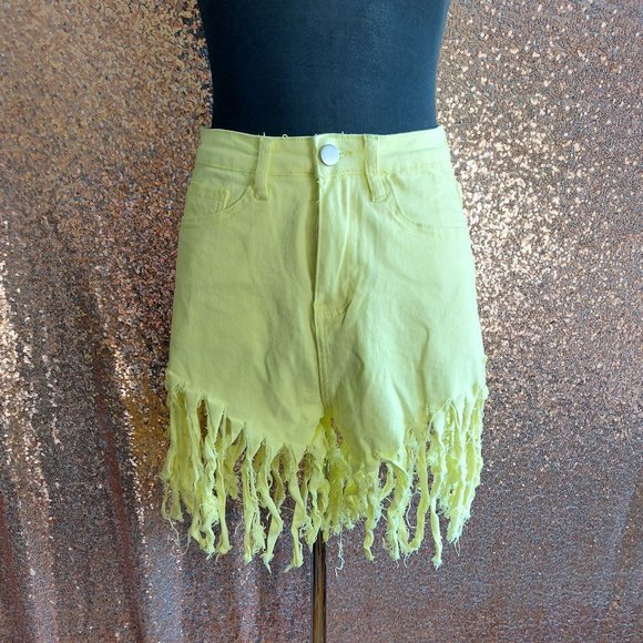 Falmer Heritage Yellow Distressed Tassel Shorts Size S - Picture 1 of 7